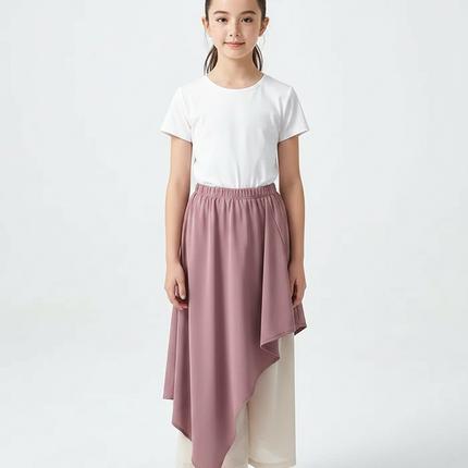Pantalon Chinois Fluide Rose Beige Superposé Élégant - Multicolore Polyester