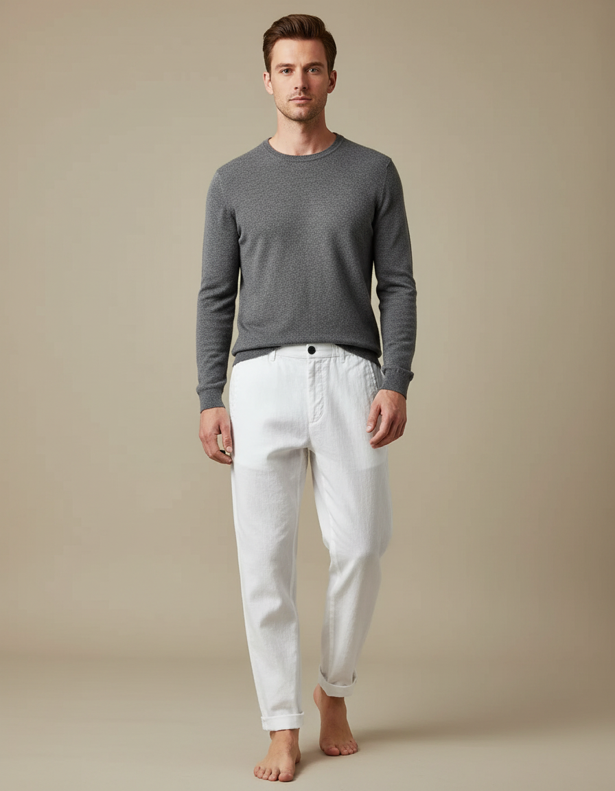 Pantalon Chinois Blanc Lin Décontracté Droit Homme