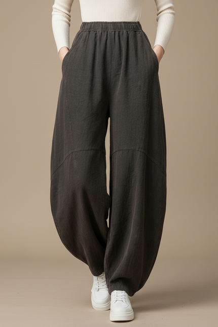 Pantalon Chinois Gris Ample Coton Lin Confortable