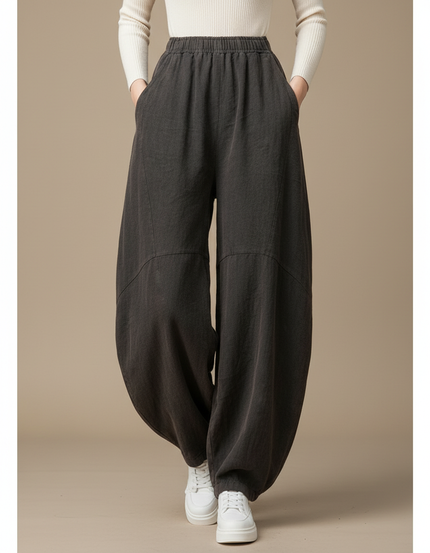 Pantalon Chinois Gris Ample Coton Lin Confortable