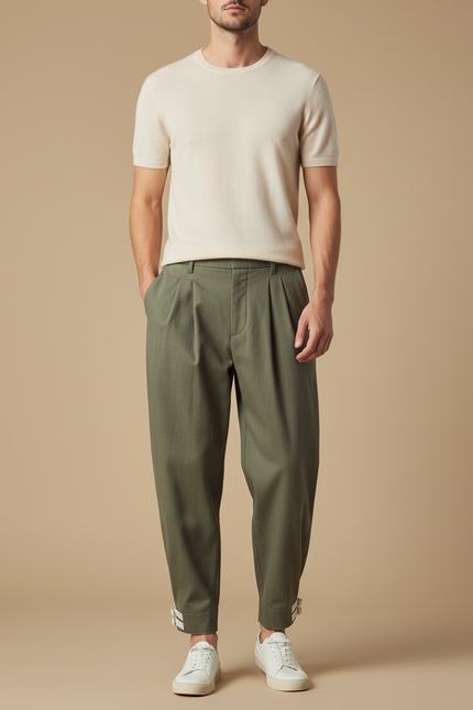 Pantalon Chinois Kaki Plissé Ample Décontracté Homme - Gabardine