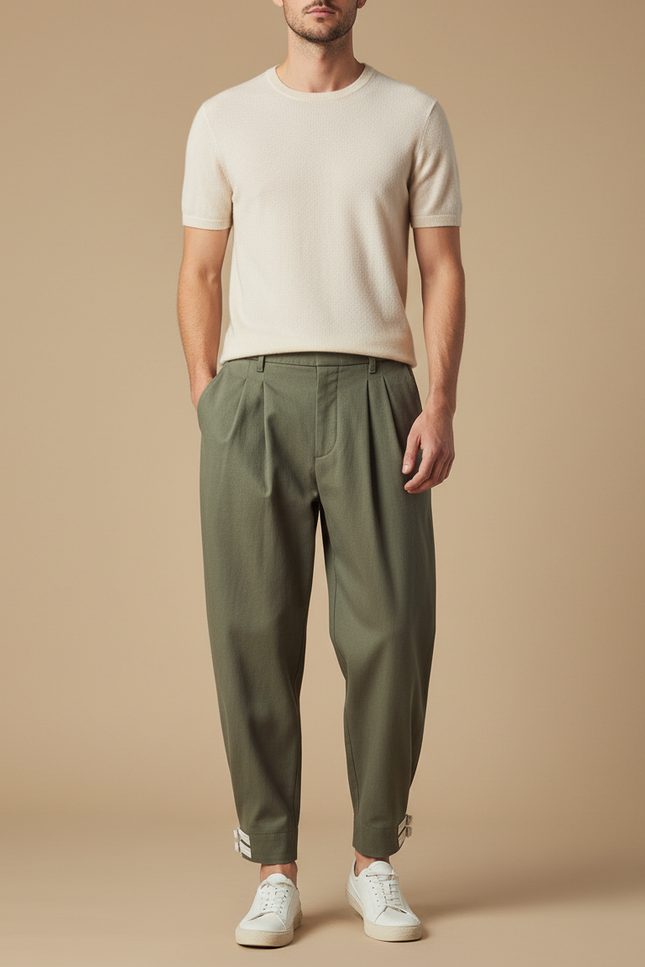 Pantalon Chinois Kaki Plissé Ample Décontracté Homme - Gabardine