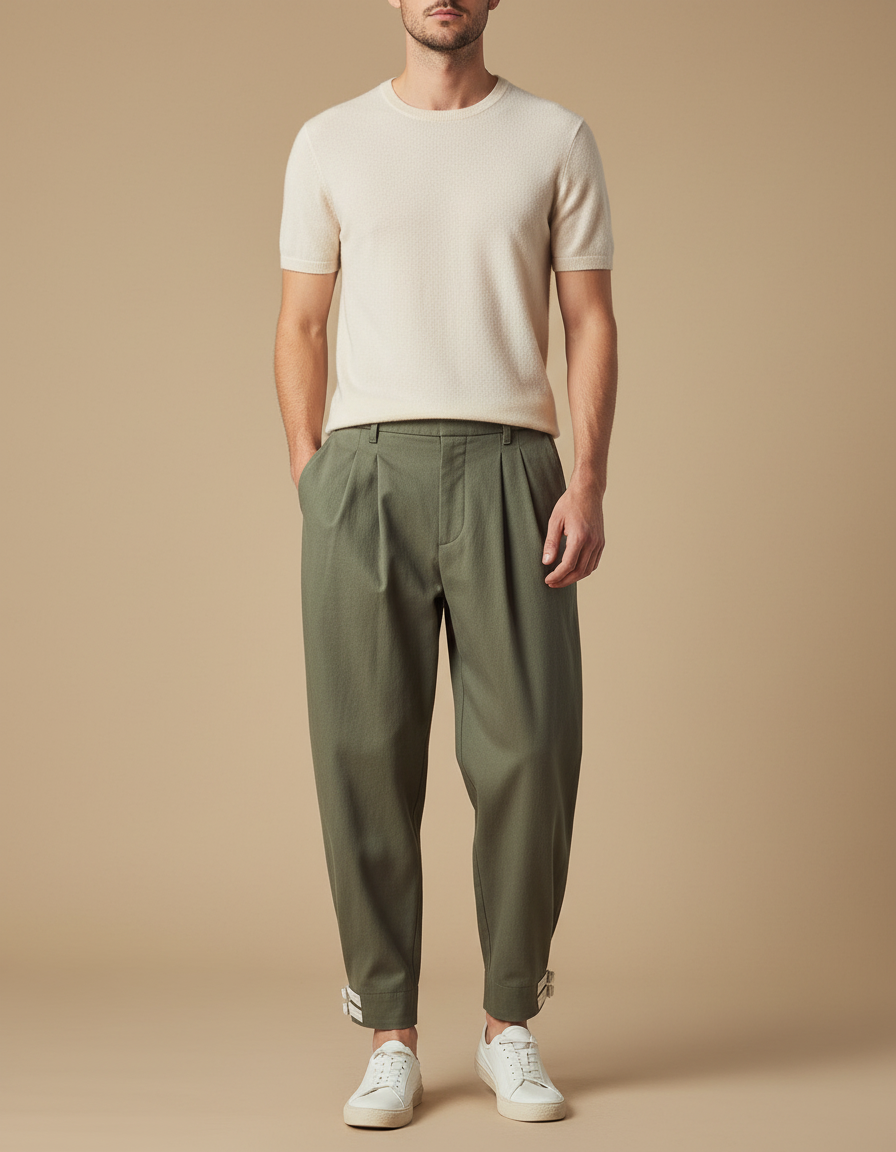 Pantalon Chinois Kaki Plissé Ample Décontracté Homme - Gabardine