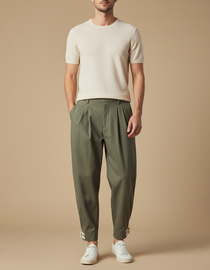 Pantalon Chinois Kaki Plissé Ample Décontracté Homme - Gabardine