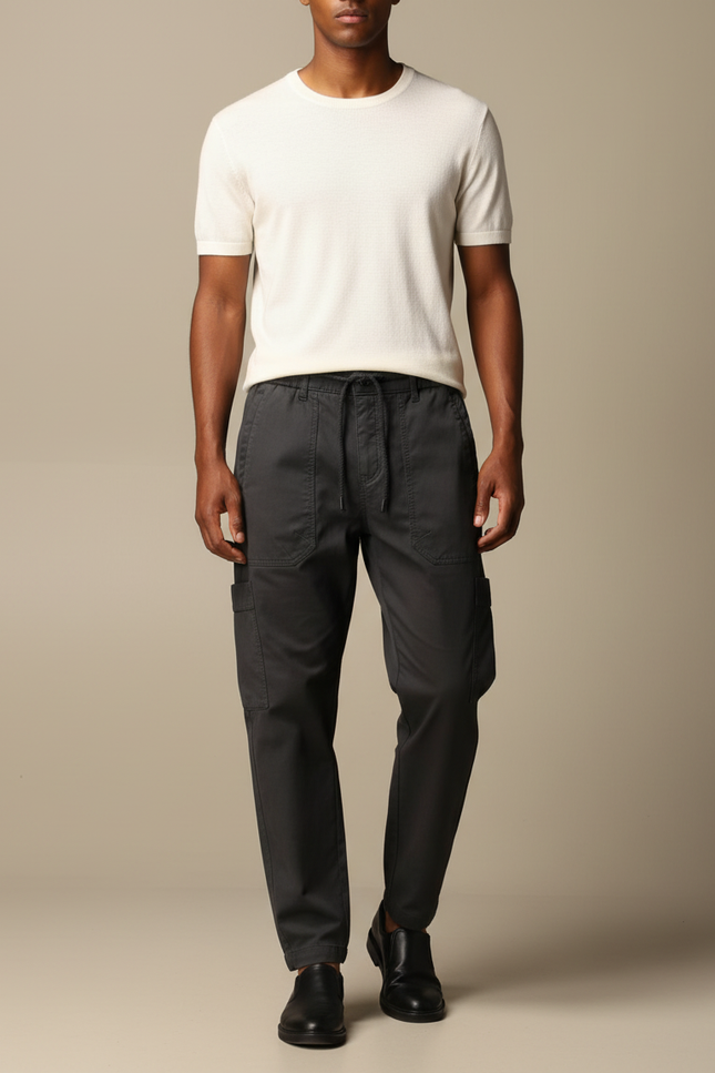 Pantalon Chinois Cargo Gris Coton Cordon Homme