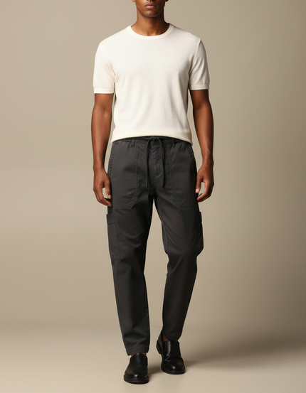 Pantalon Chinois Cargo Gris Coton Cordon Homme