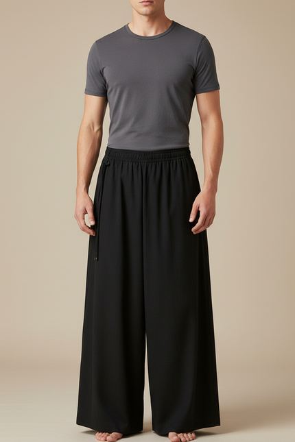 Pantalon Chinois Noir Ample Fluide Décontracté Homme - Viscose