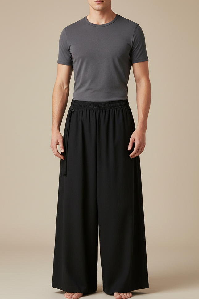 Pantalon Chinois Noir Ample Fluide Décontracté Homme - Viscose