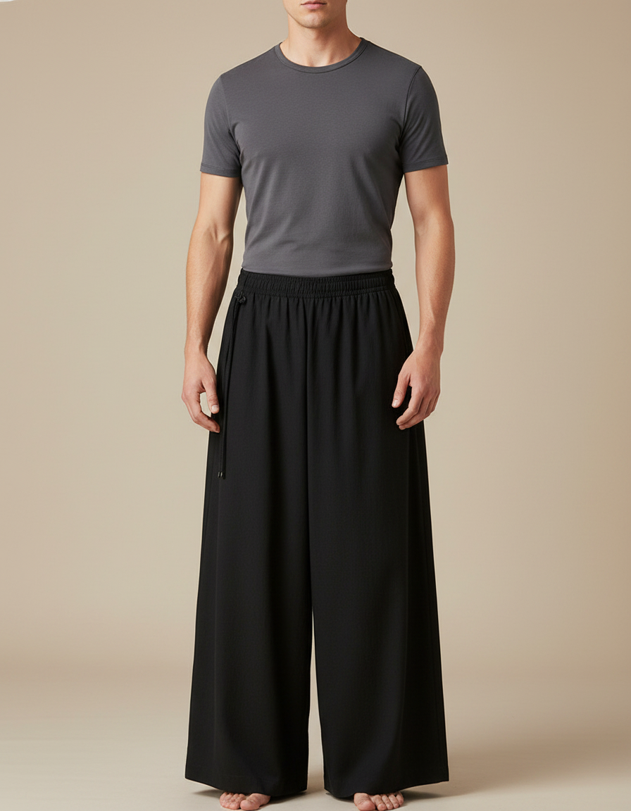 Pantalon Chinois Noir Ample Fluide Décontracté Homme - Viscose