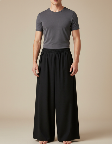 Pantalon Chinois Noir Ample Fluide Décontracté Homme - Viscose