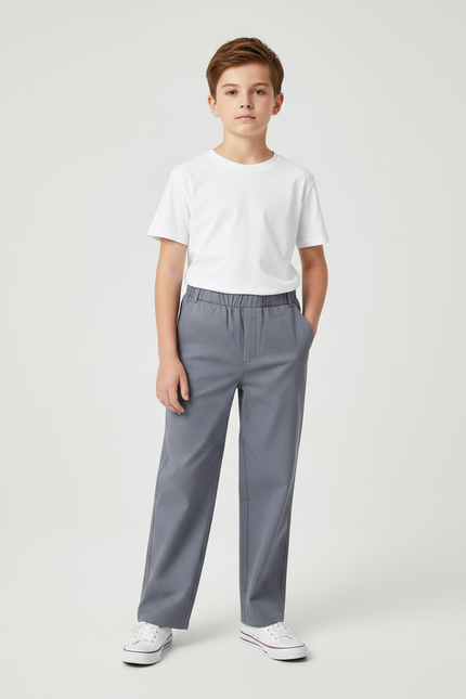 Pantalon Chinois Gris Élastique Droit Garçon Formel - Gabardine
