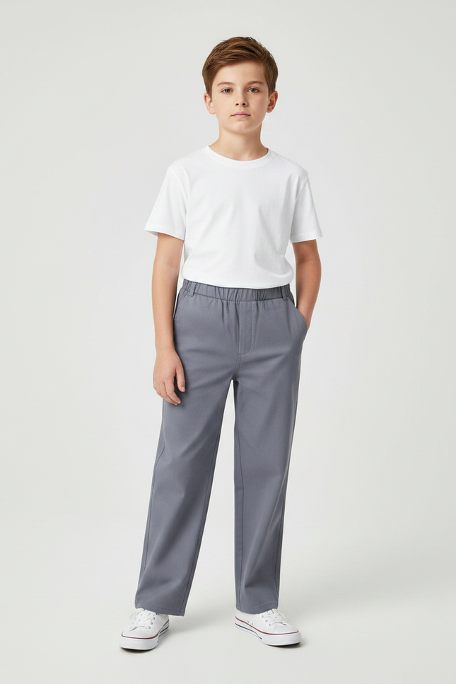 Pantalon Chinois Gris Élastique Droit Garçon Formel - Gabardine