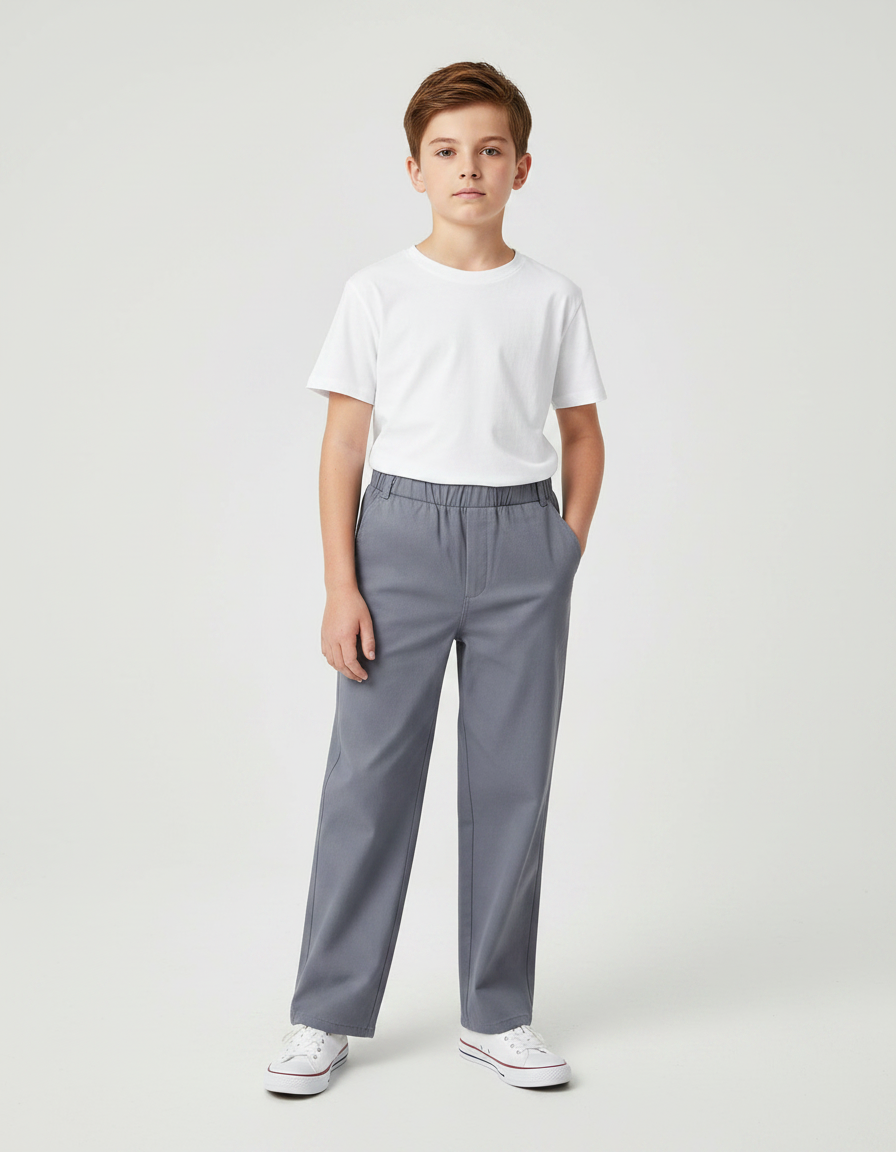 Pantalon Chinois Gris Élastique Droit Garçon Formel - Gabardine
