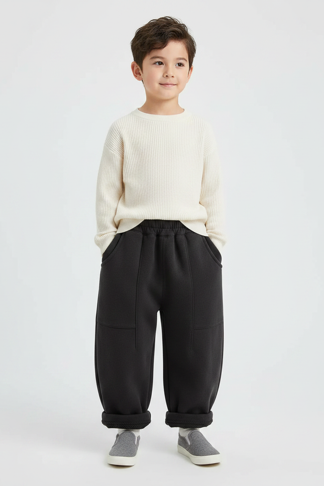 Pantalon Chinois Noir Ample Molleton Enfant Décontracté