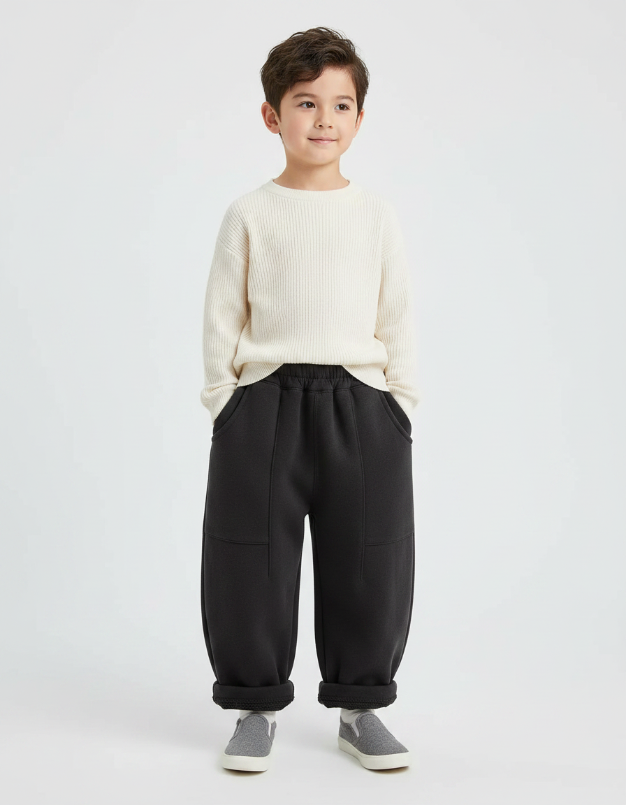 Pantalon Chinois Noir Ample Molleton Enfant Décontracté
