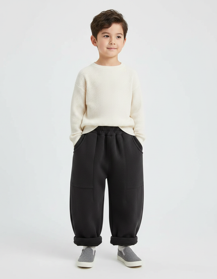 Pantalon Chinois Noir Ample Molleton Enfant Décontracté