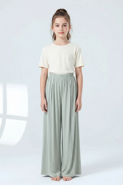 Pantalon Chinois Vert Fluide Ample Viscose Danse Fille