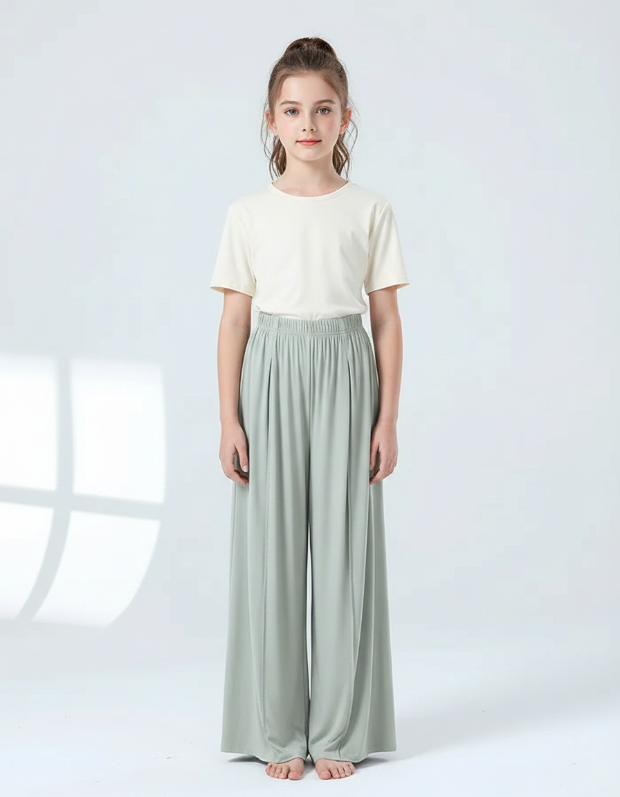 Pantalon Chinois Vert Fluide Ample Viscose Danse Fille