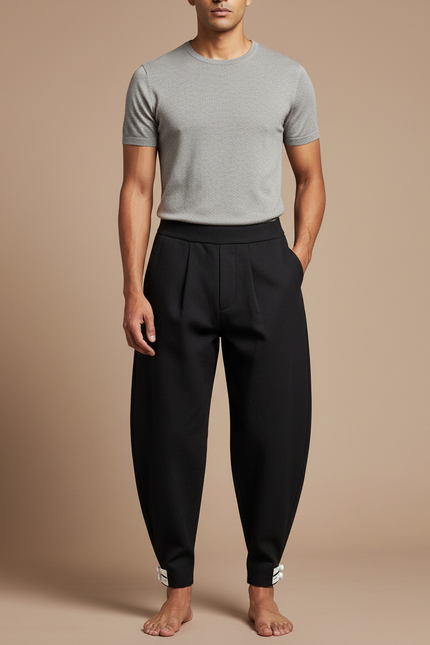 Pantalon Chinois Noir Ample Plissé Décontracté Homme - Gabardine