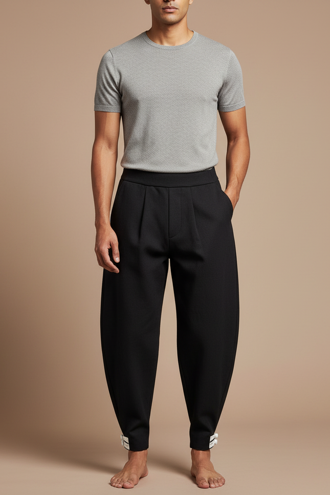 Pantalon Chinois Noir Ample Plissé Décontracté Homme - Gabardine