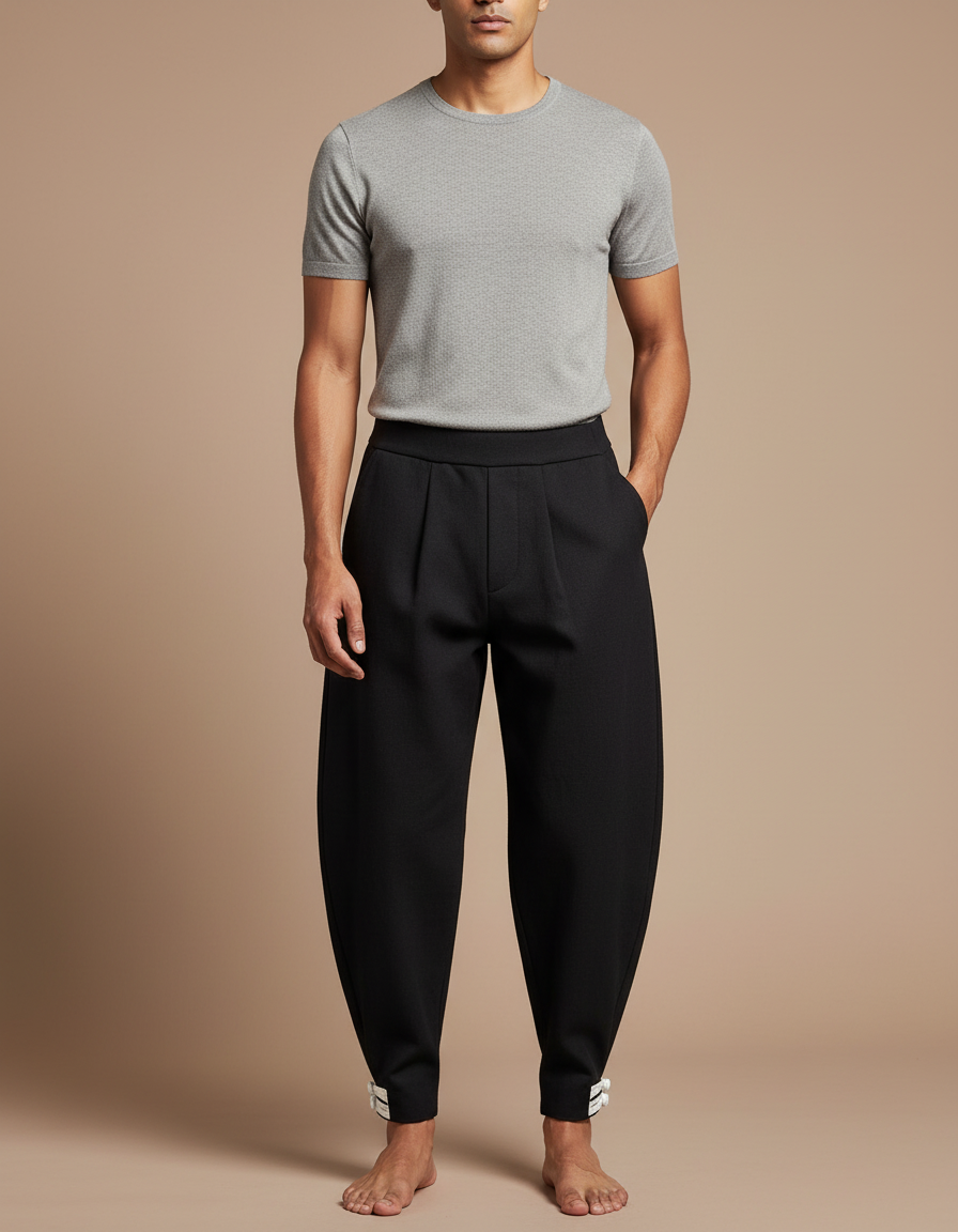 Pantalon Chinois Noir Ample Plissé Décontracté Homme - Gabardine