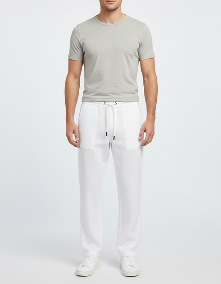 Pantalon Chinois Lin Droit Décontracté Blanc Homme