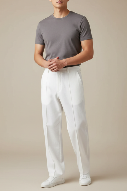 Pantalon Chinois Blanc Droit Ample Décontracté Homme - Coton