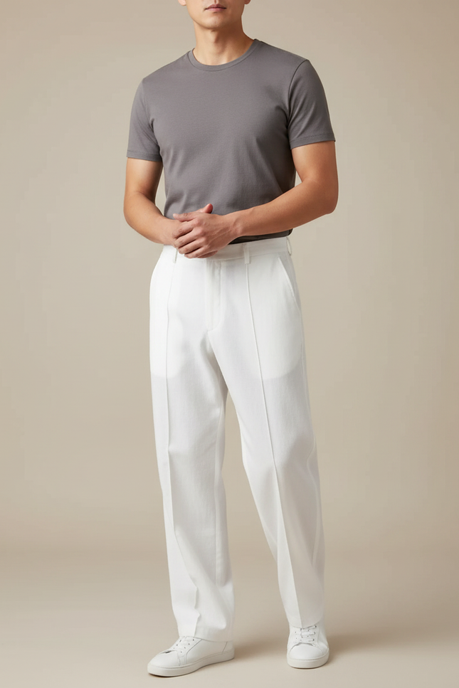 Pantalon Chinois Blanc Droit Ample Décontracté Homme - Coton