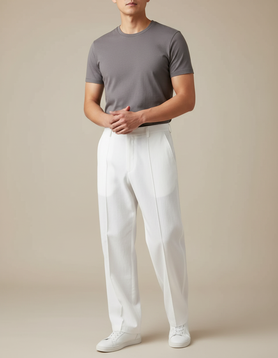 Pantalon Chinois Blanc Droit Ample Décontracté Homme - Coton