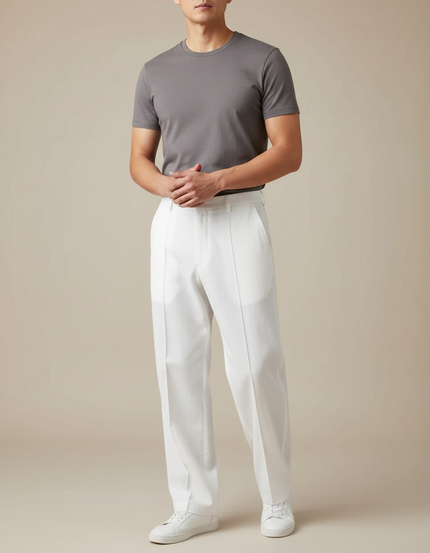 Pantalon Chinois Blanc Droit Ample Décontracté Homme - Coton