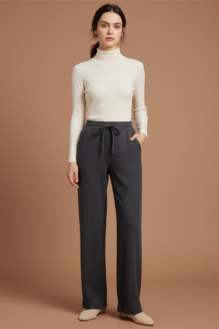 Pantalon Chinois Côtelé Gris Ample Confortable Femme - Cordé