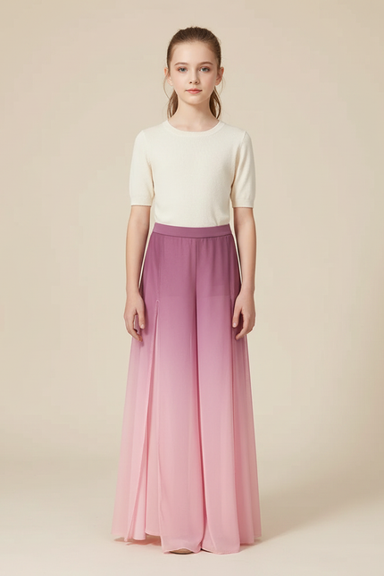 Pantalon Chinois Dégradé Fluide Ample Fendu Rose - Polyester