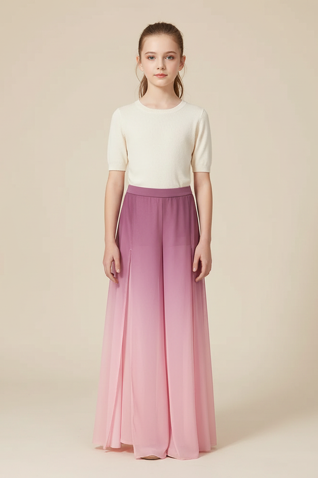 Pantalon Chinois Dégradé Fluide Ample Fendu Rose - Polyester