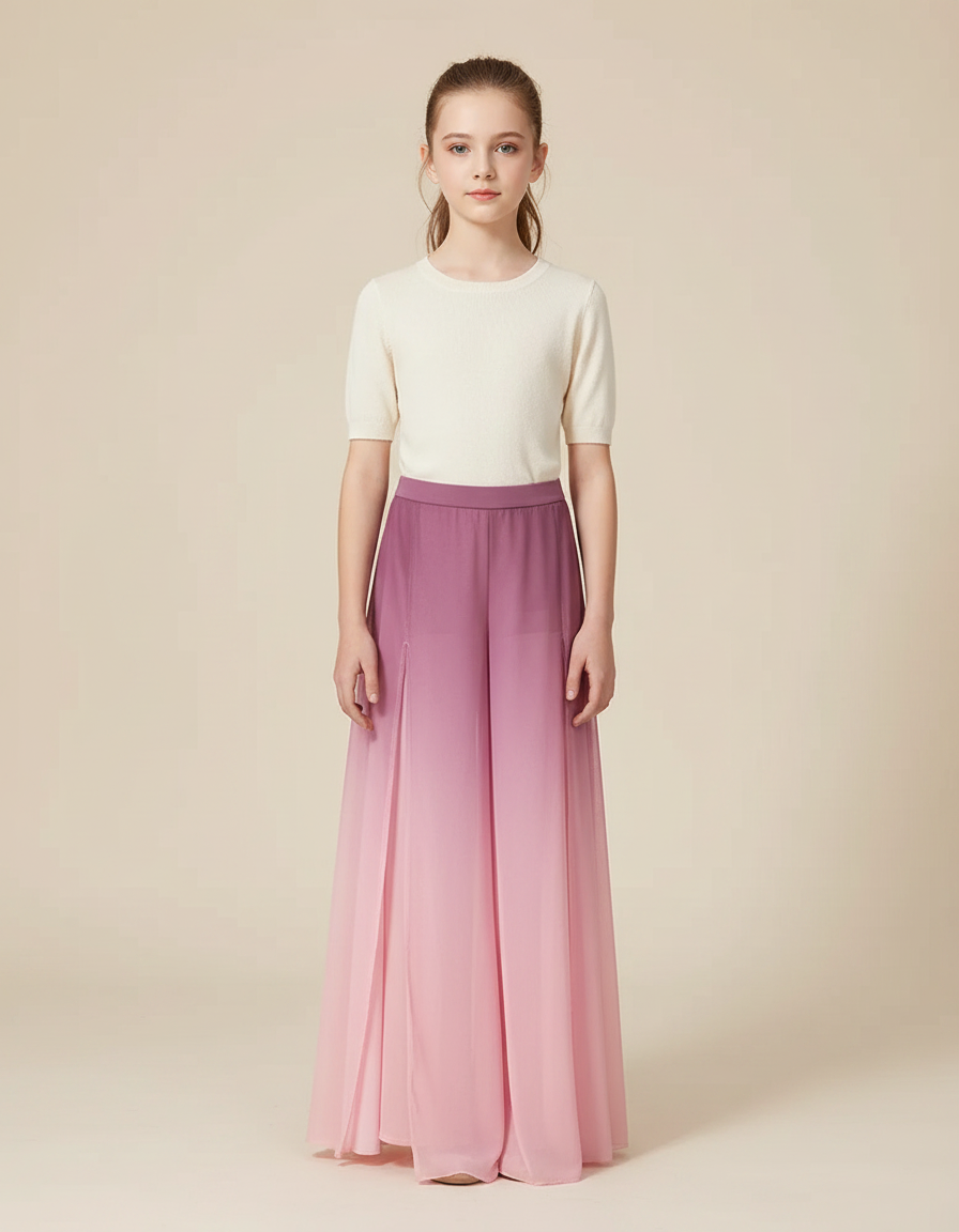 Pantalon Chinois Dégradé Fluide Ample Fendu Rose - Polyester