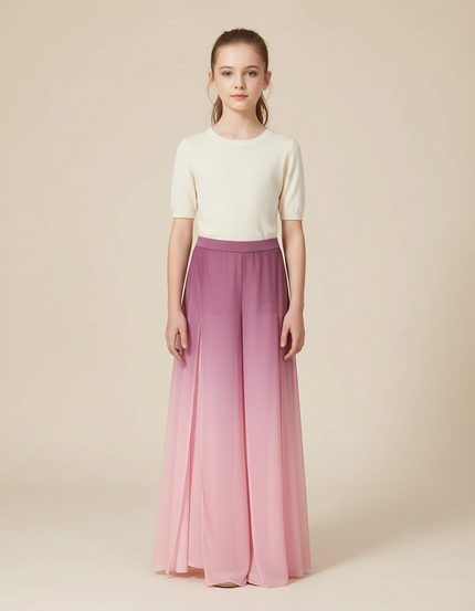 Pantalon Chinois Dégradé Fluide Ample Fendu Rose - Polyester