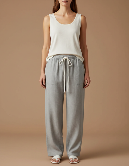 Pantalon Chinois Gris Lin Ample Confortable Décontracté