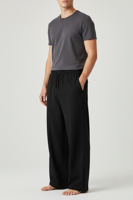 Pantalon Chinois Noir Ample Décontracté Homme - Polyester