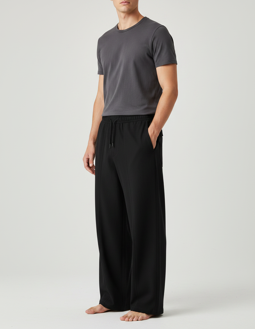 Pantalon Chinois Noir Ample Décontracté Homme - Polyester