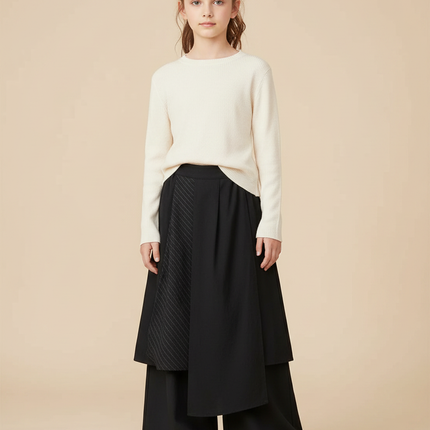 Pantalon Chinois Noir Superposé Ample Fluide Fille - Polyester