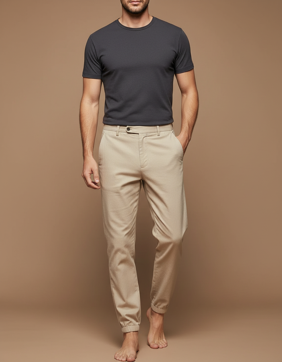 Pantalon Chinois Beige Coton Jogger Décontracté Homme