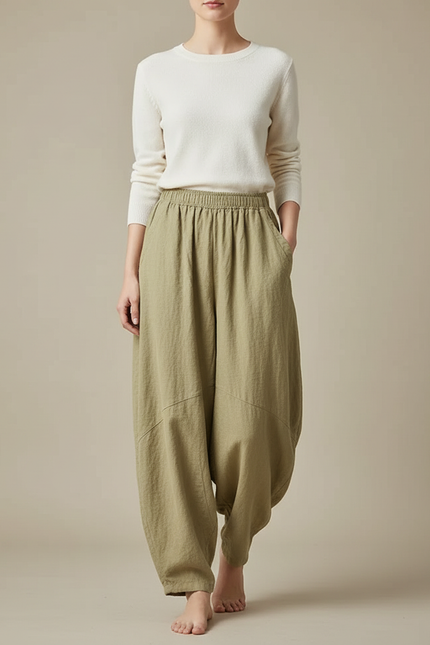 Pantalon Chinois Kaki Lin Ample Confortable Femme