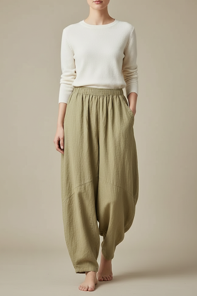 Pantalon Chinois Kaki Lin Ample Confortable Femme