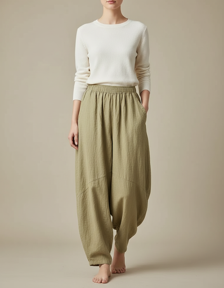 Pantalon Chinois Kaki Lin Ample Confortable Femme