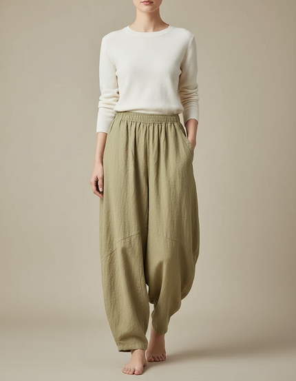 Pantalon Chinois Kaki Lin Ample Confortable Femme
