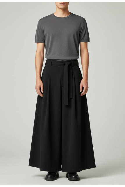 Pantalon Chinois Noir Ample Ceinturé Fluide Homme - Viscose