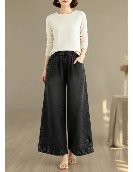 Pantalon Chinois Denim Large Ample Noir Décontracté - Jean