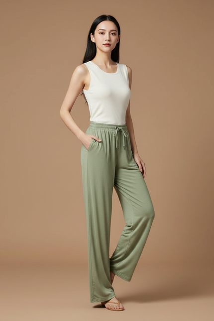 Pantalon Chinois Vert Fluide Ample Yoga Femme - Maille