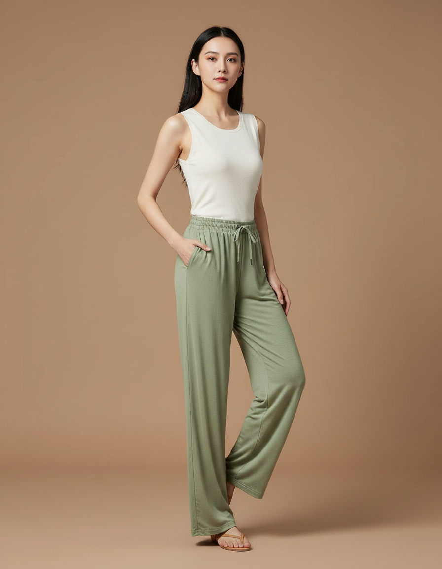 Pantalon Chinois Vert Fluide Ample Yoga Femme - Maille