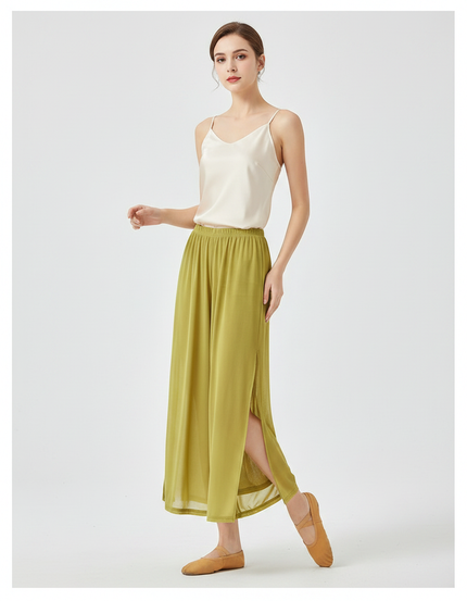 Pantalon Chinois Vert Fluide Ample Fendu Élégant - Viscose