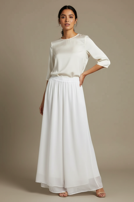 Pantalon Chinois Blanc Fluide Ample Élégant Femme - Soie